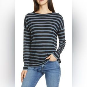 Vince Blue & Black Stripe Long Sleeve Top Size XL 100% Viscose